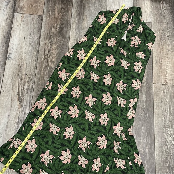 NWT Topshop Hibiscus Floral Halter Neck Midi Dress Green and Pink Size 12 - Picture 6 of 9